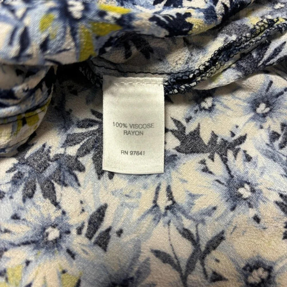 J Jill Womens Floral Blouse Long Sleeve Button Down Blue Yellow Size XL - Picture 7 of 10